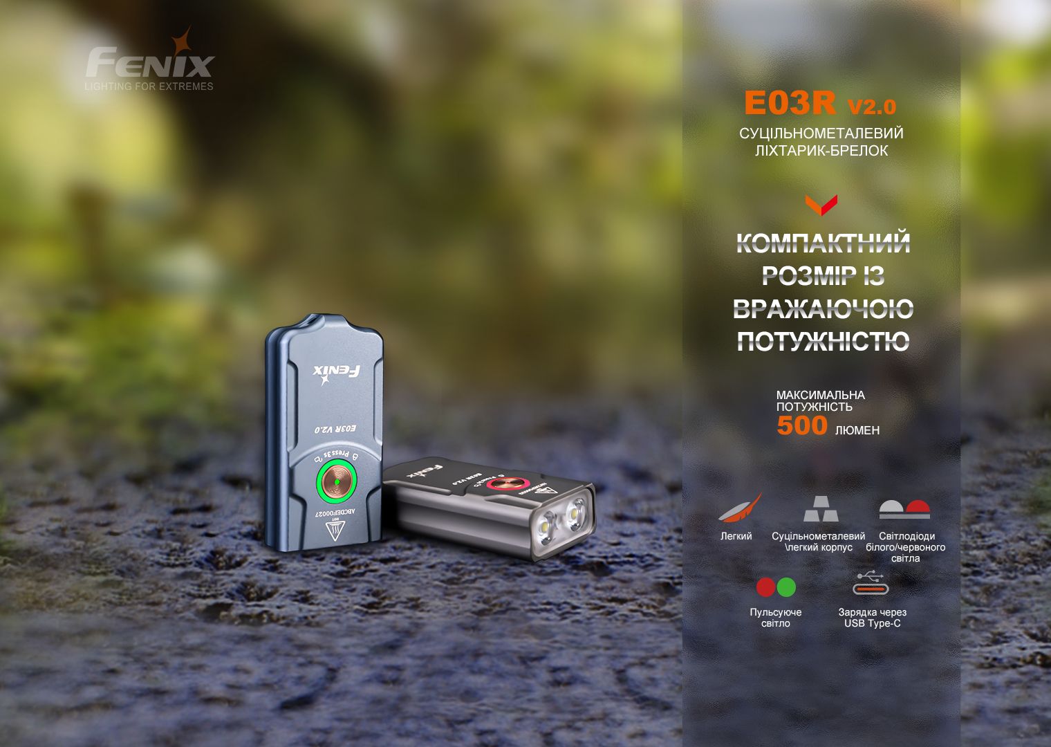 Ліхтар наключний Fenix E03R V2.0 синій Фото 2